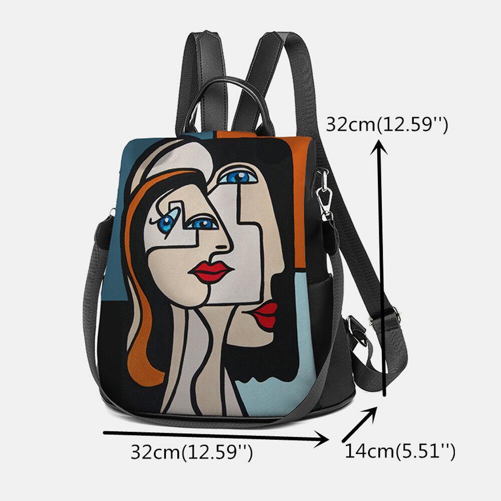 Women Nylon Cartoon Abstract Stick Figure Pattern Large Capacity Shoulder Bags Backpack - Trendha