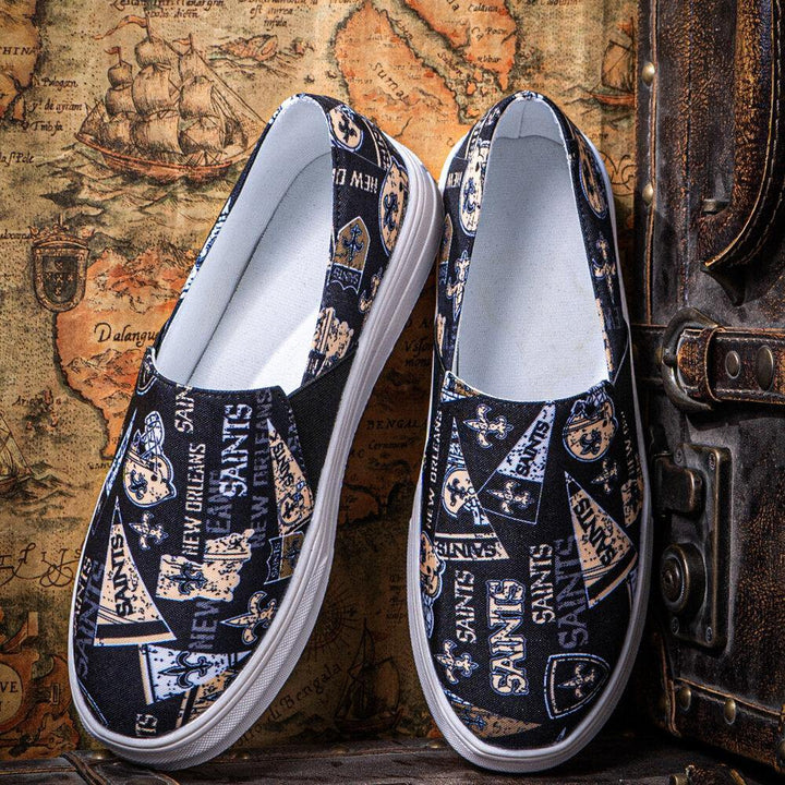 Women Casual Printing Letter Pattern Round Toe Flat Canvas Shoes - Trendha
