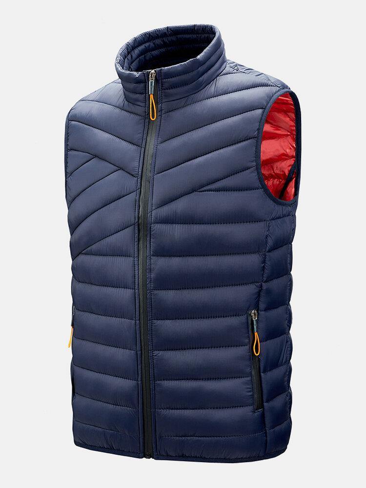 Mens Solid Quilted Zip Front Sleevless Padded Vests With Welt Pocket - Trendha