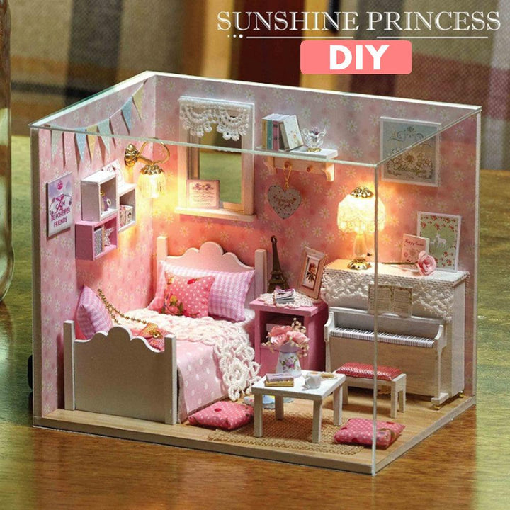 Creative DIY Handmade Assemble Doll House Miniature Furniture Kit with LED Effect Dust Proof Cover Toy for Kids Birthday Xmas Gift House Decoration - Trendha
