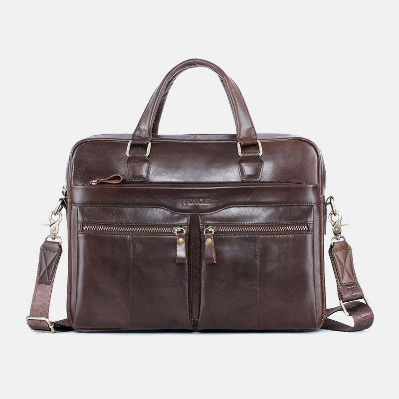 Men Genuine Leather Vintage Retro Multi-layer Handbag Business Bag - Trendha
