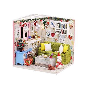 Wooden Living Room DIY Handmade Assemble Doll House Miniature Furniture Kit Education Toy with LED Light for Collection Birthday Gift - Trendha