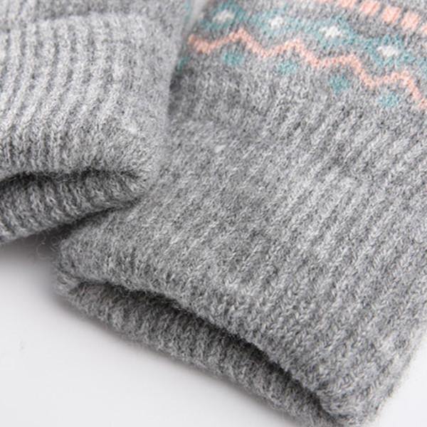 Women Girls Winter Crochet Knitted Warm Gloves Touch Screen Cute Deer Printing Mittens - Trendha