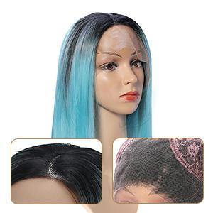 14" Lace Front Wig Synthetic Hair Bue Black Roots Full Wigs - Trendha