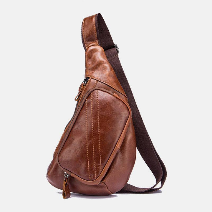 Men Genuine Leather Multi-Pocket Retro 9 Inch Large Capacity Waterproof Phone Chest Bags Crossbody Bag - Trendha