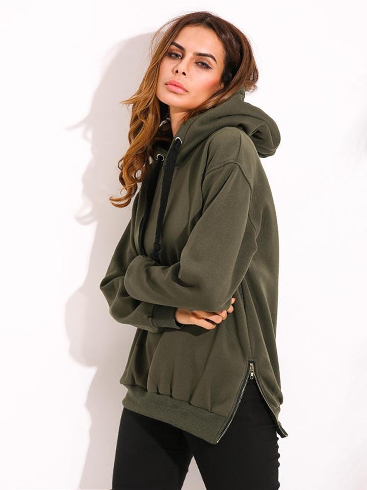 Casual Women Hooded Long Sleeve Drawstring Solid Color Sweatshirt - Trendha