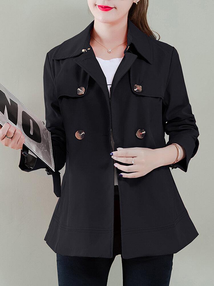 Button Solid Color Long Sleeve Lapel Casual Jacket Coats - Trendha
