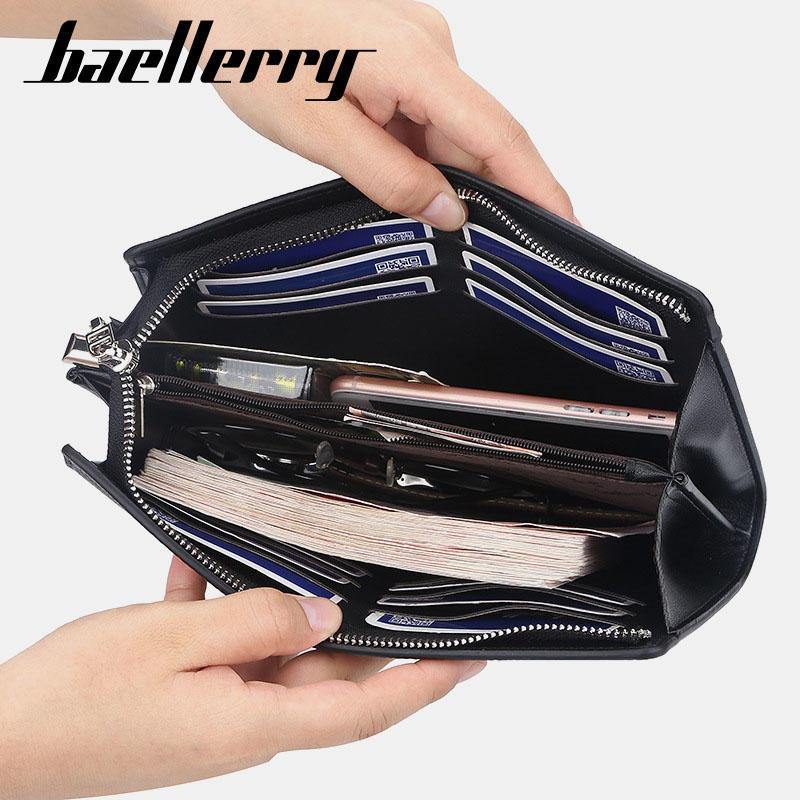 Baellerry Men Faux Leather Long Wallet Large Capacity Clutches Bags For Business Outdoor - Trendha