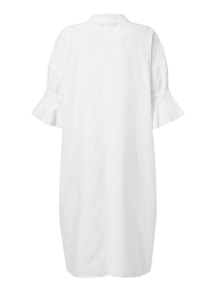 Casual Plain Lapel Button Half Sleeve Side Pocket Shirt Dress - Trendha