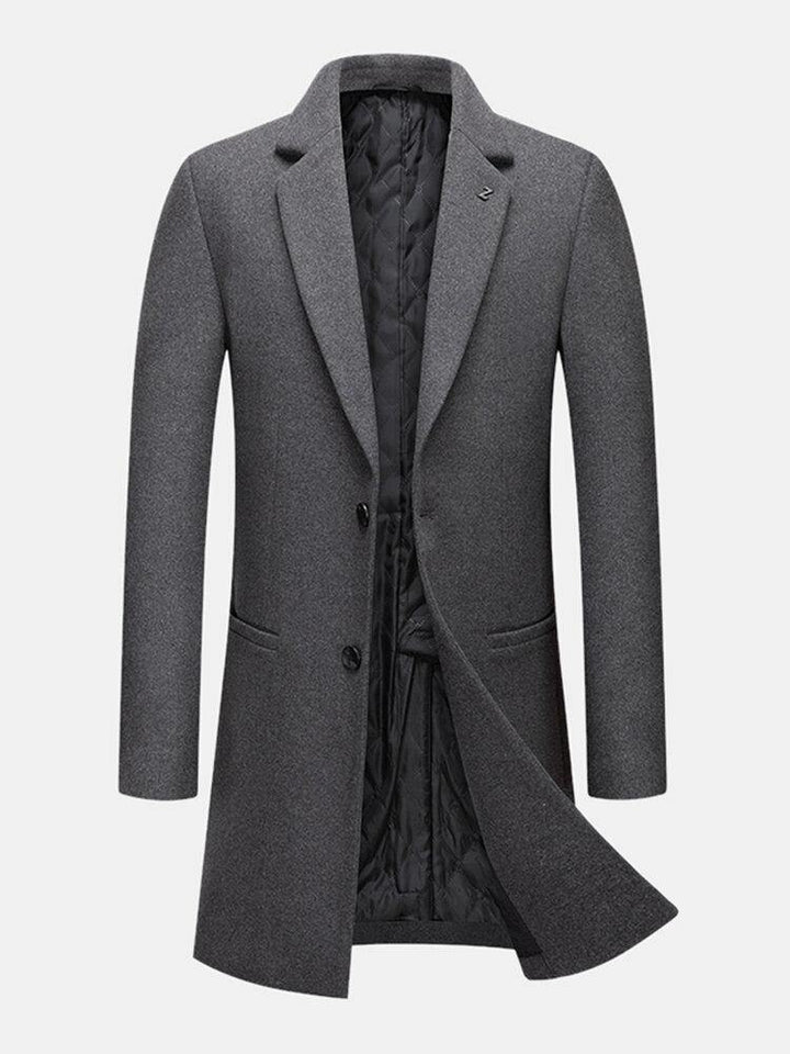 Mens Woolen Single-Breasted Mid-Length Pocket Business Trench Coats - Trendha