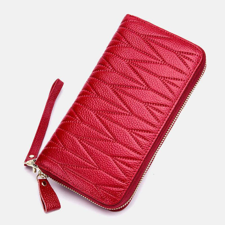 Women Genuine Leather RFID Organ Design Multi-card Slot Clutch Purse Long Wallet - Trendha