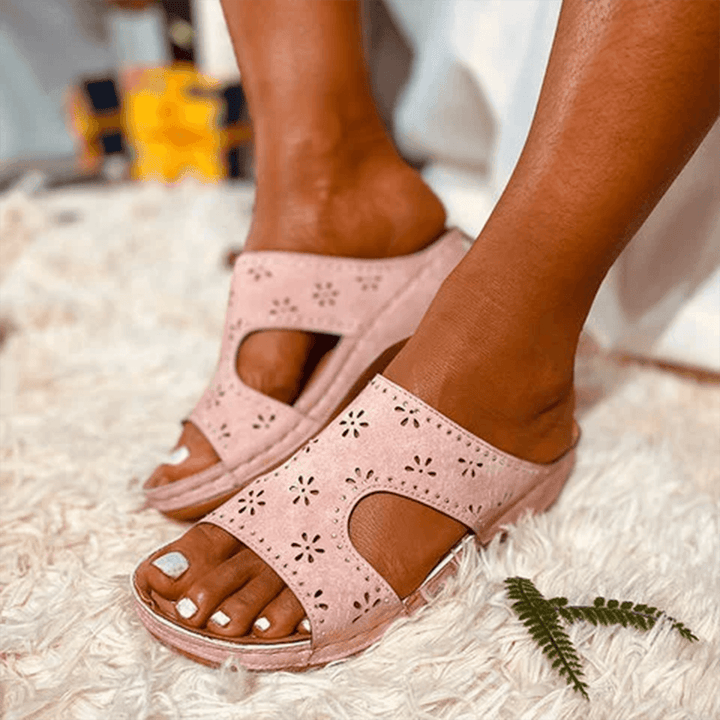 Women Flower Cutout Open Toe Slip On Casual Summer Wedge Sandals - Trendha