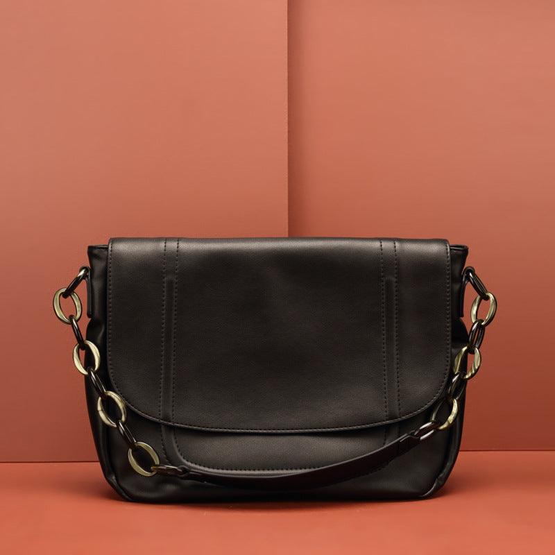 Real leather black flip shoulder bag - Trendha