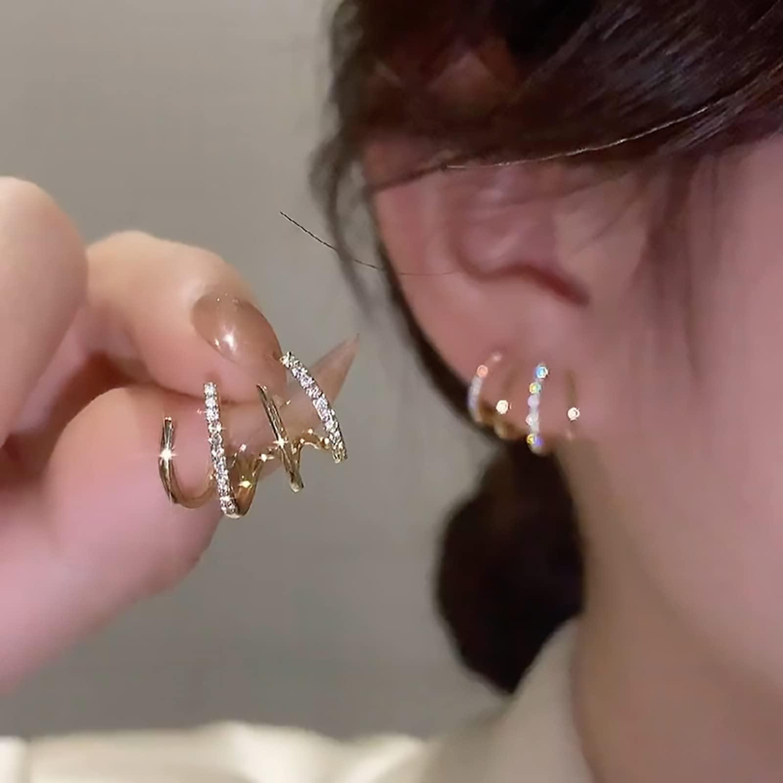 New Elegant Zircon Four-claw Stud Earrings Gold Color For Women Exquisite Cute Earring Korean Fashion Jewelry - Trendha