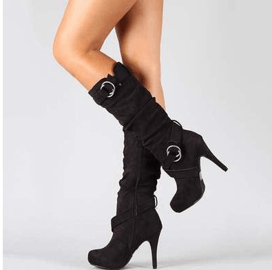 Belt buckle side zip high boots - Trendha
