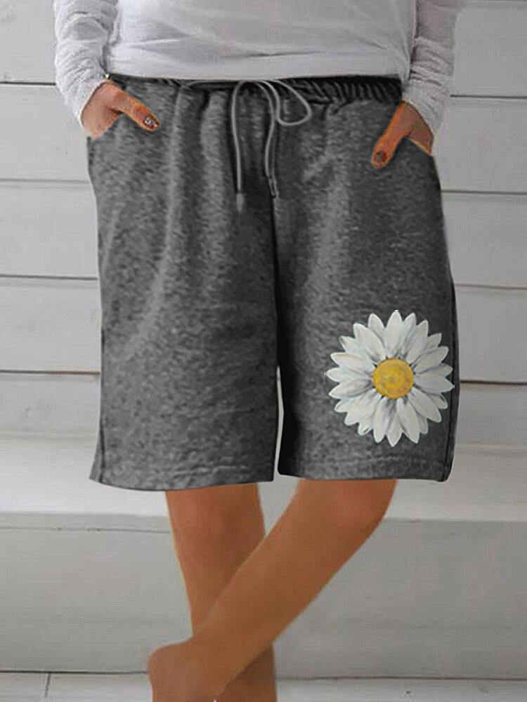 Daisy Print Women Drawstring Loose Shorts With Pocket - Trendha