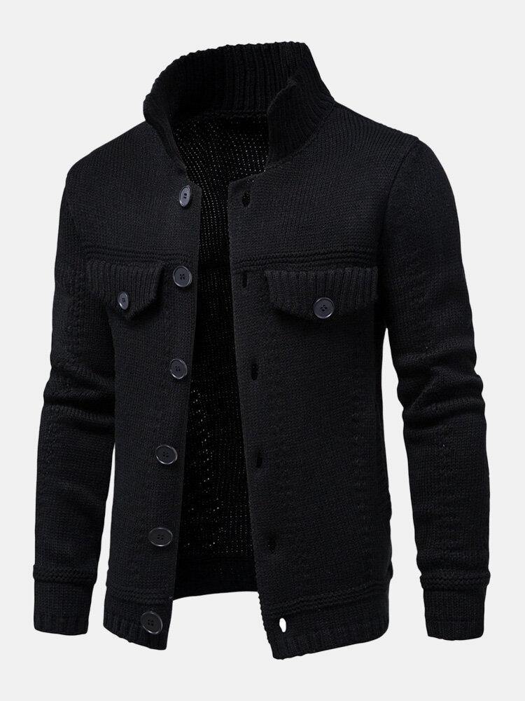 Mens Solid Color Warm Long Sleeve Knitted Cardigans - Trendha