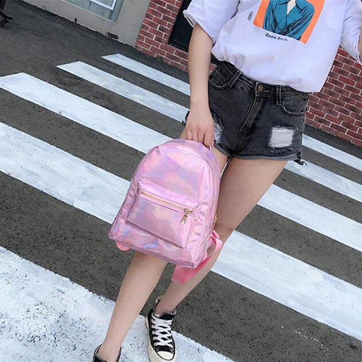 Chic Women Laser Transparent Designer Hologram Backpack School Tote Shoulder - Trendha