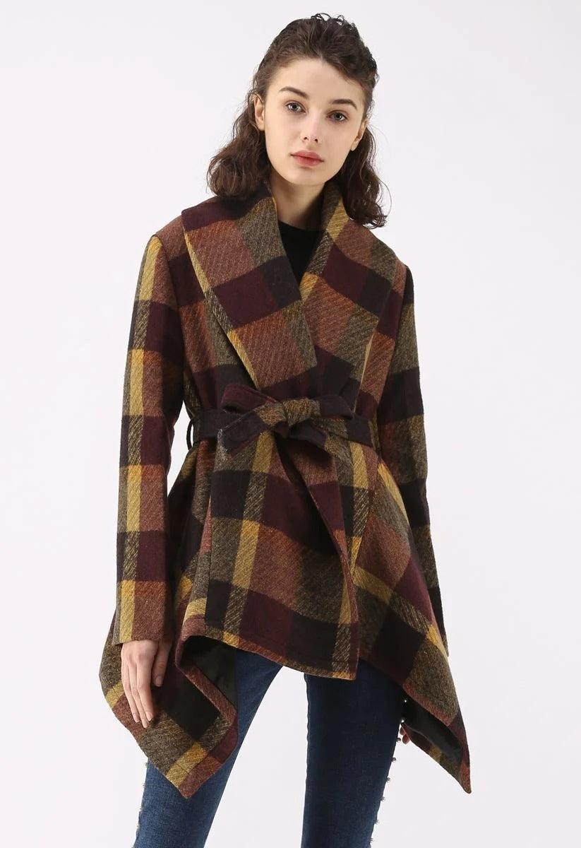 Woolen coat autumn and winter women's Plaid - Trendha