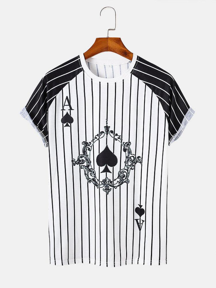 Mens Poker Pattern Striped Crew Neck T-Shirts - Trendha