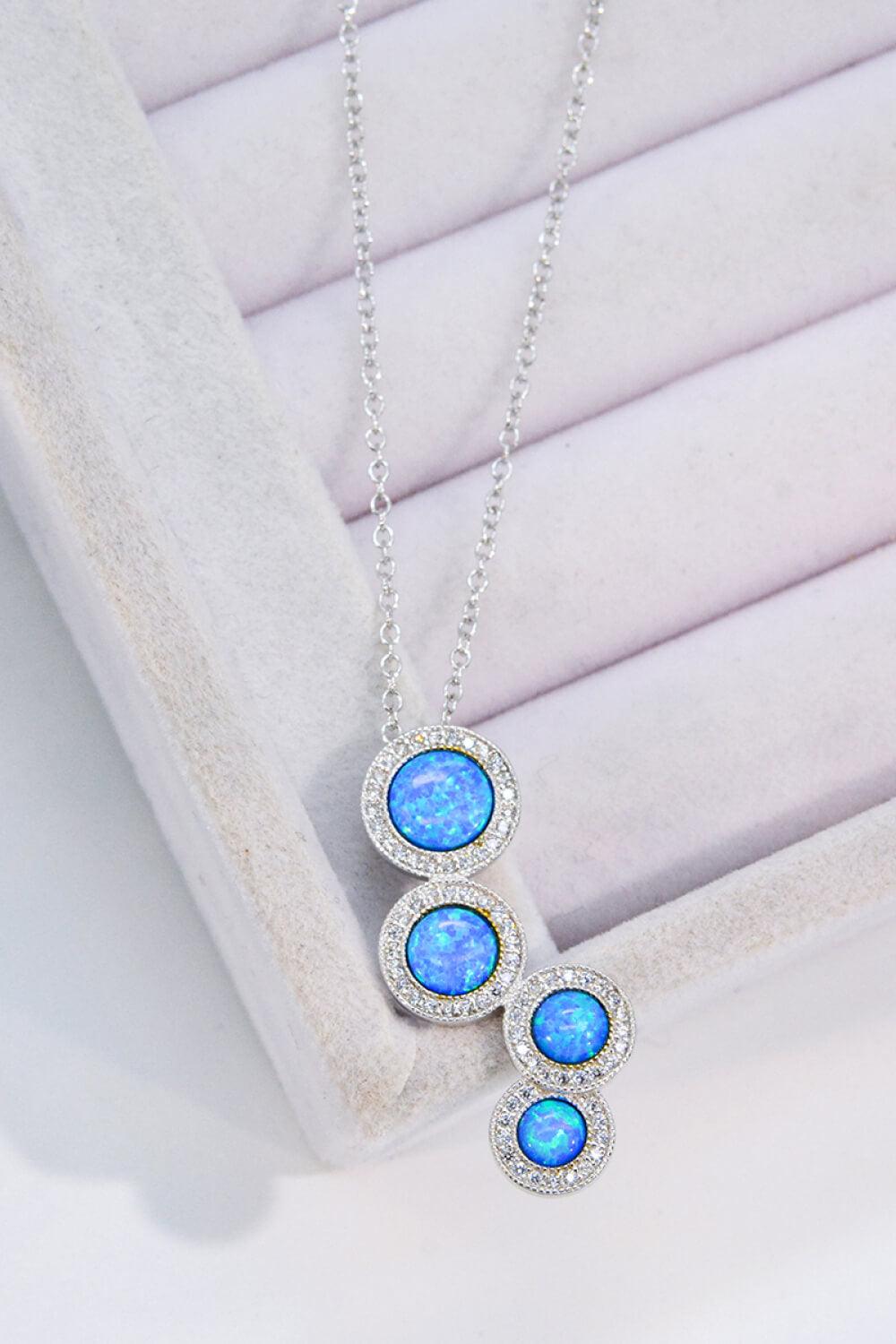 Opal Round Pendant Chain-Link Necklace - Trendha