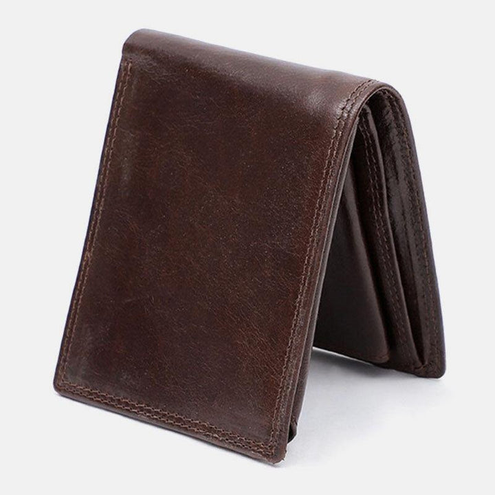 Men Genuine Leather RFID Anti-theft Vintage Short Multi-card Slot Card Holder Coin Purse Bifold Money Clip Wallets - Trendha