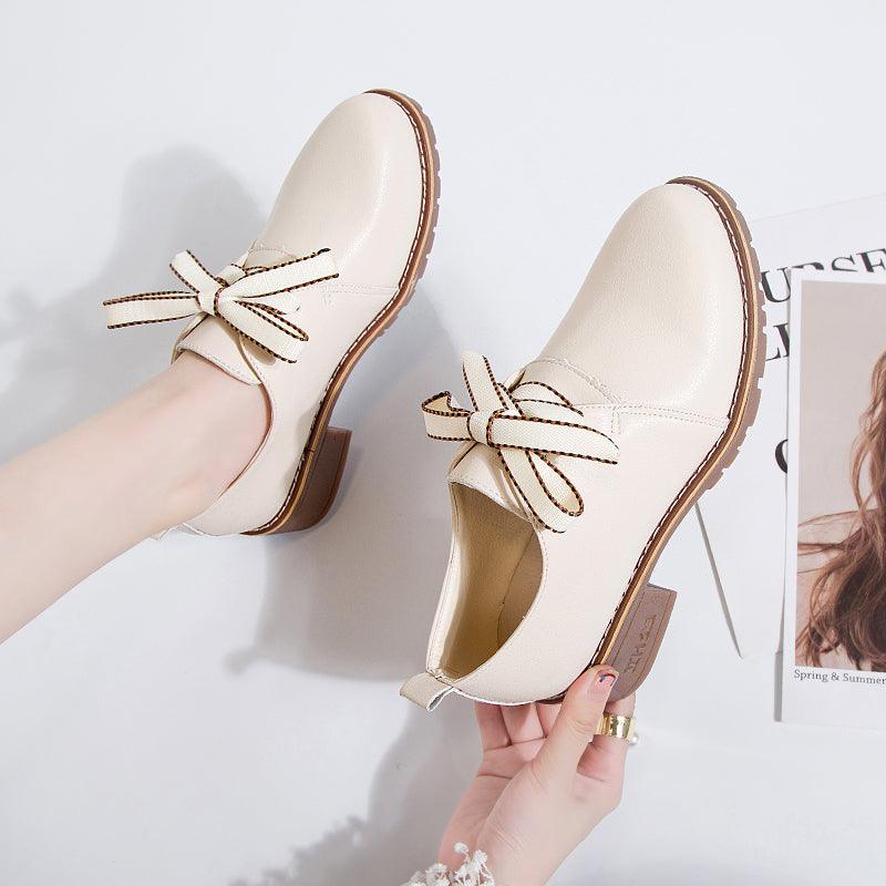 Women's Small Leather Shoes With Thick Heels And Single Shoes - Trendha