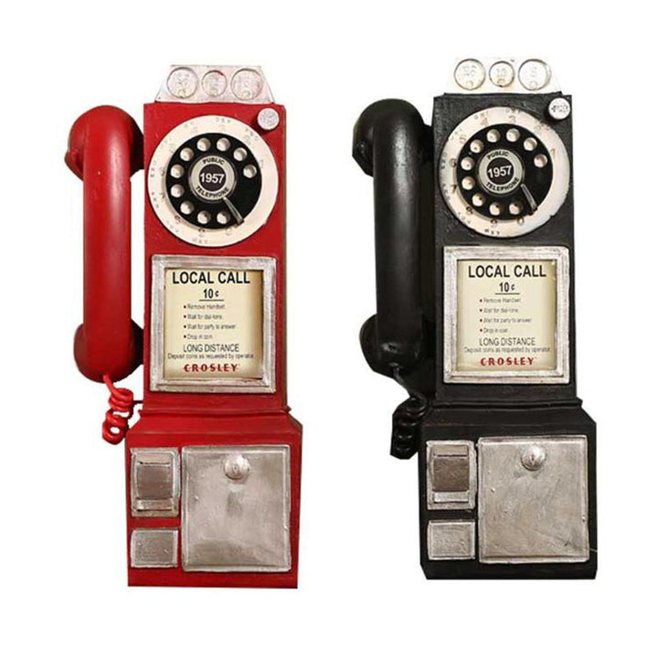 30cm Black Vintage Rotary Dial Telephone Statue Model Phone Booth Figurine Decorations - Trendha