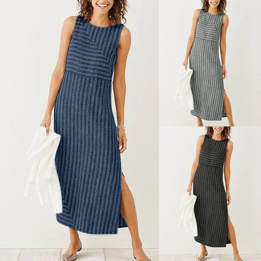 Geometric stitching sleeveless long dress - Trendha
