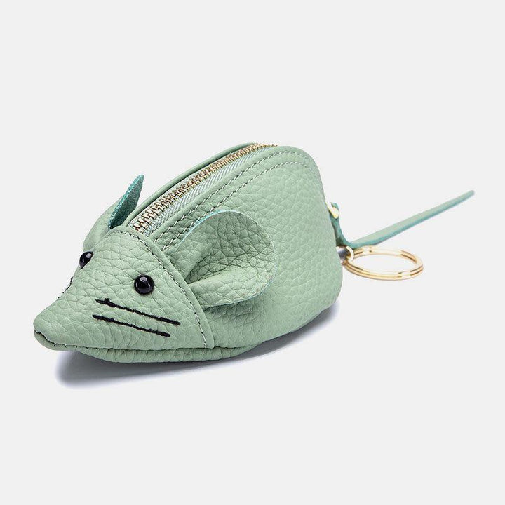 Women Genuine Leather Casual Cute Animal Mouse Pattern Mini Keychain Coin Bag Storage Bag - Trendha