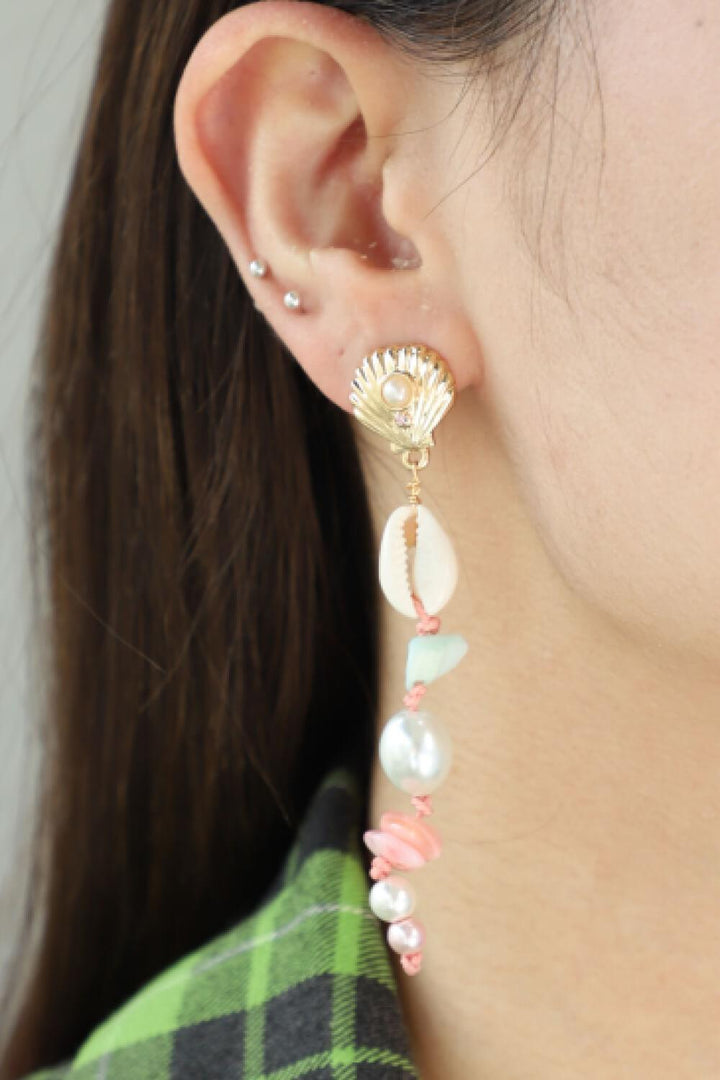 Synthetic Pearl Shell Drop Earrings - Trendha