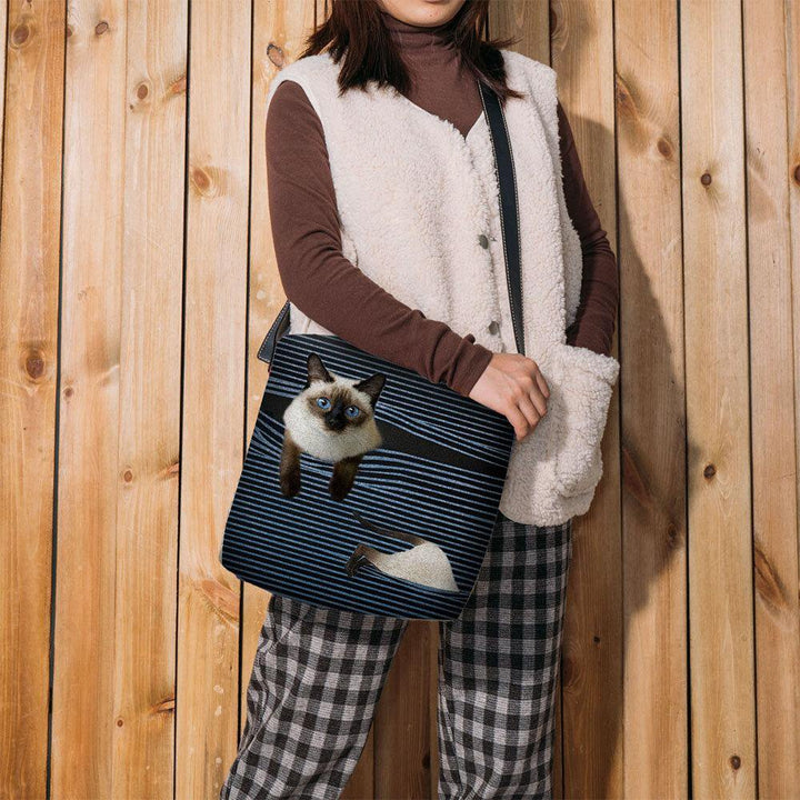 Women Felt Cute Cartoon Cat Stripes Pattern Multi-carry Crossbody Bag Shoulder Bag - Trendha