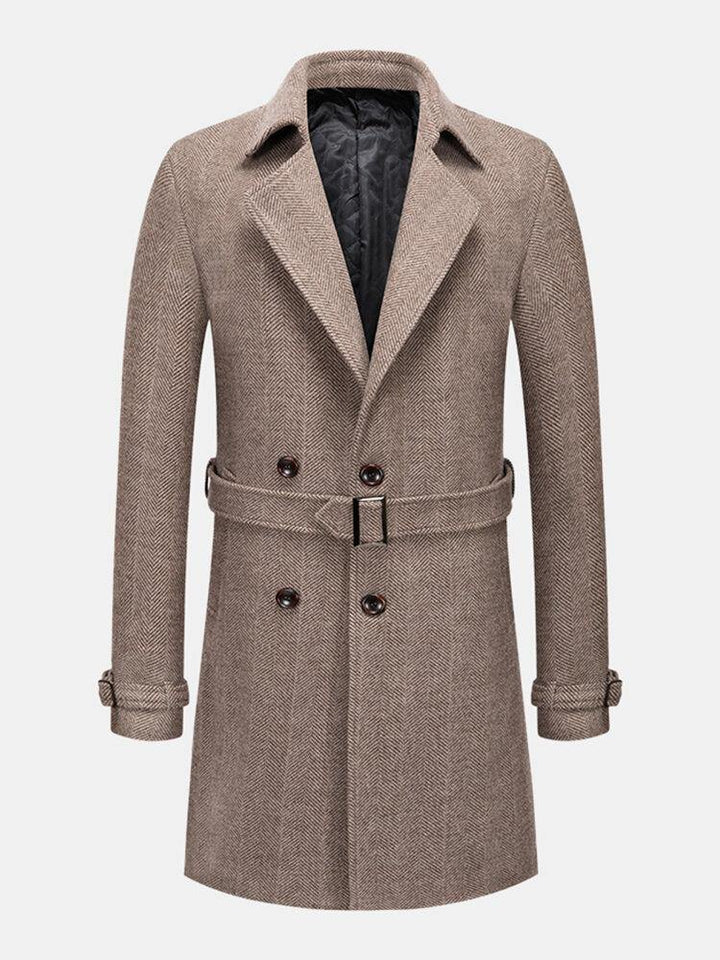 Mens British Style Mid-Length Woolen Thicken Warm Casual Belted Overcoat - Trendha