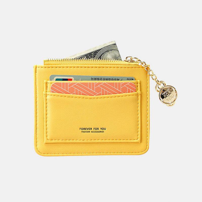 Women Solid 5 Card Slots Hardware Mini Wallet Purse - Trendha