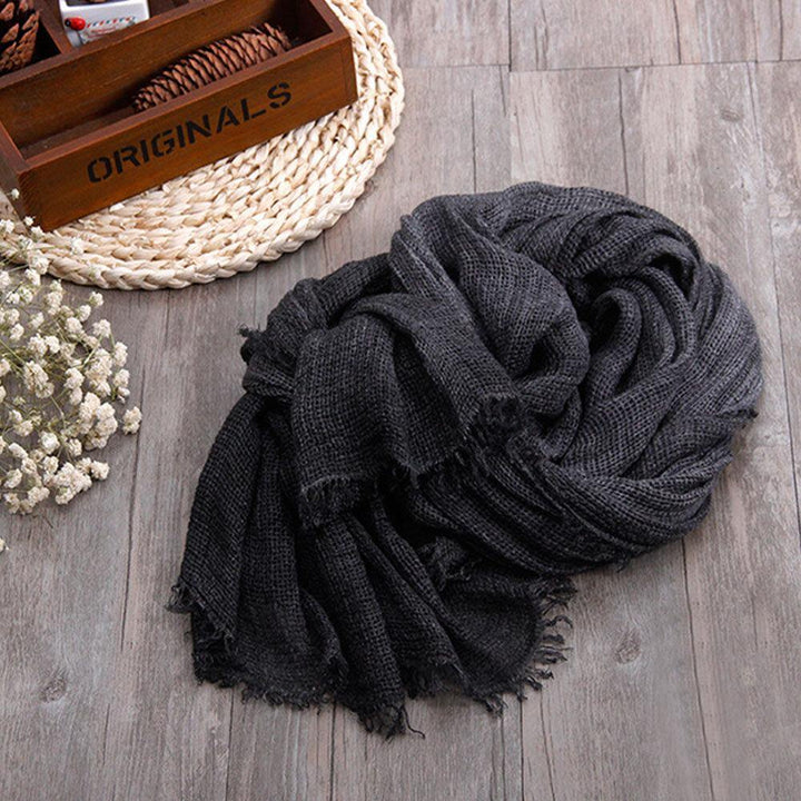 Women Dirty Dyed Cotton Autumn And Winter Keep Warm Neck Protection Solid Brief Ethnic Style Scarf Shawl - Trendha