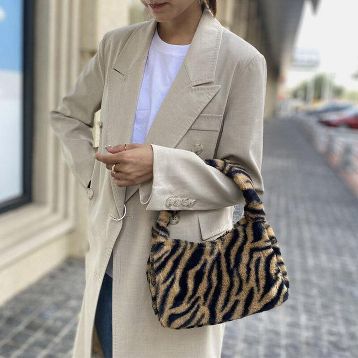 Women Felt Soft Mini All-match Underarm Stripe Pattern Handbag Shoulder Bag - Trendha