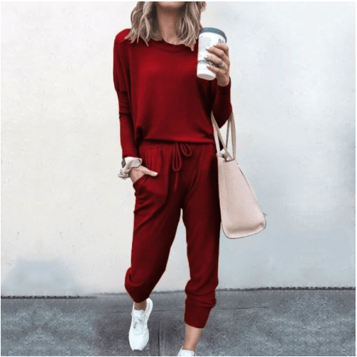 Loose Solid Color Long Sleeve Casual Set - Trendha