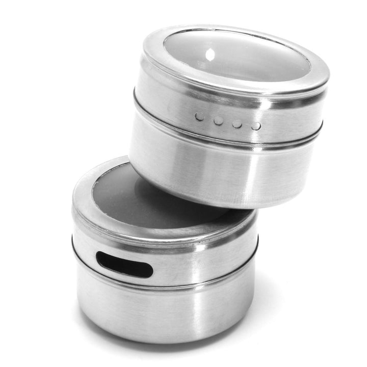 12Pcs Stainless Steel Magnetic Spice Tin Kitchen Storage Container Jars Clear Lid - Trendha