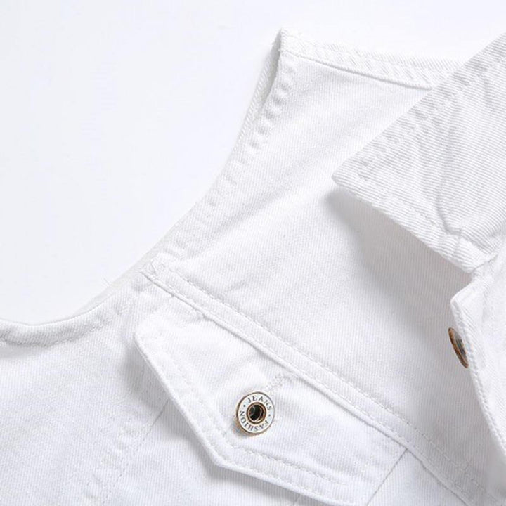 Casual Holes Pocket White Denim Vests - Trendha
