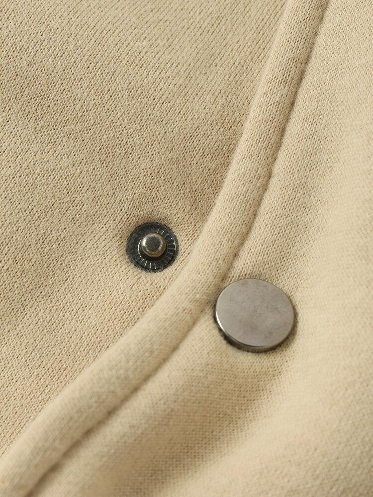 Mens Vintage Thick Raglan Sleeve Button Casual Loose Varsity Jacket - Trendha