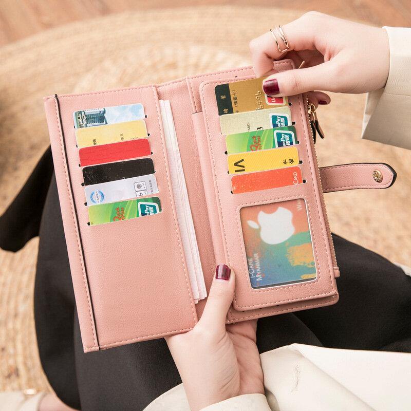 Women 21 Card Slots Solid Long Wallet Purse Phone Bag - Trendha