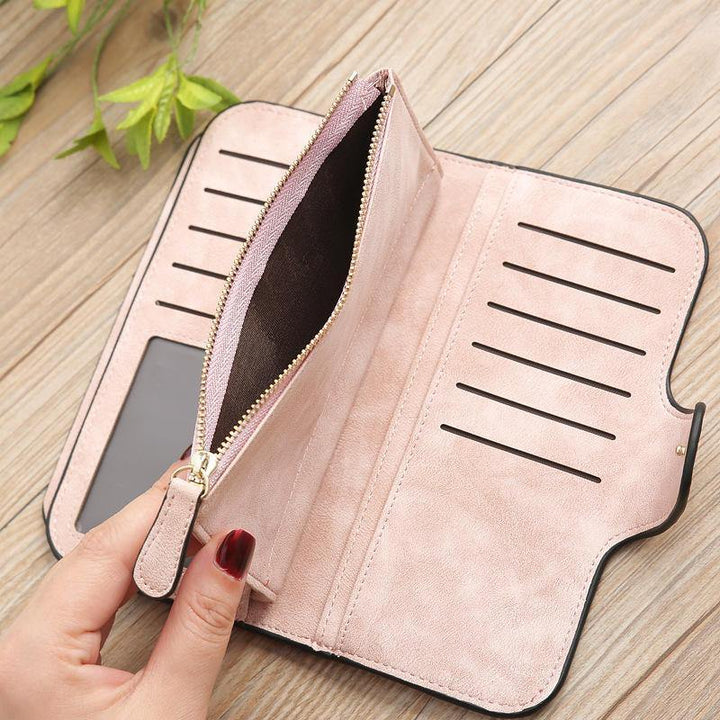 Women Trifold Dull Polish Faux Leather Long Wallet Card Holder Purse Clutches Bags - Trendha