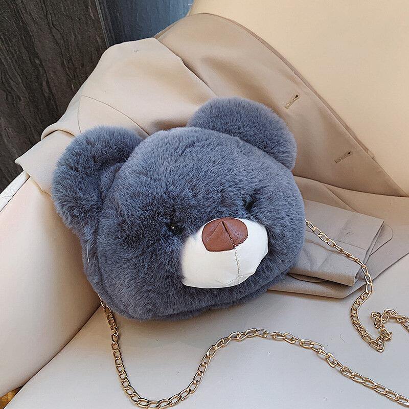 Women Cute Plush Bear Chains Shoulder Bag Crossbody Bag - Trendha