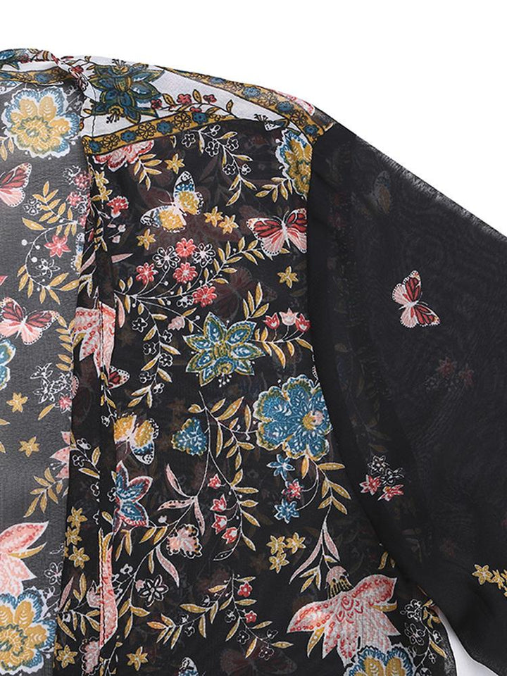 Retro Women Clothing Long Kimono Butterfly Print Cardigans - Trendha
