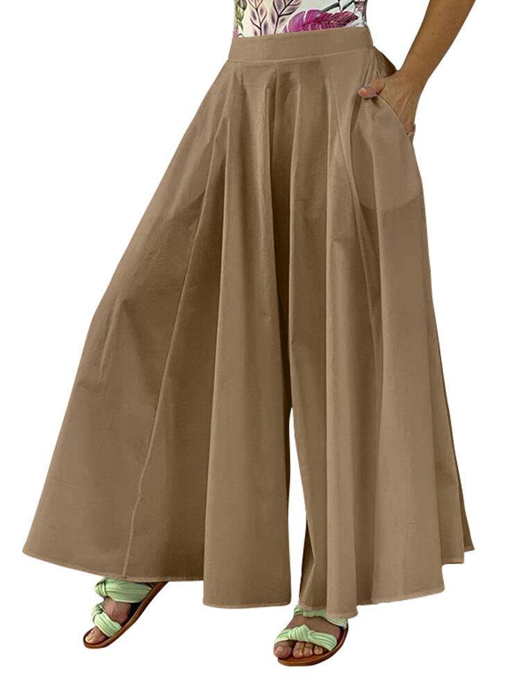 Solid Side Pockets Holiday Leisure Casual Trousers For Women - Trendha