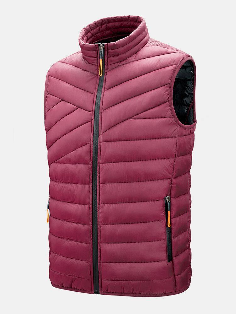 Mens Solid Quilted Zip Front Sleevless Padded Vests With Welt Pocket - Trendha