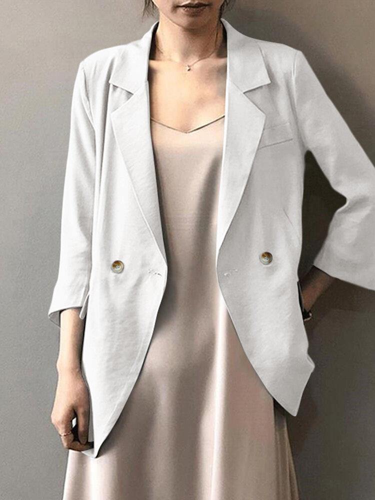 Women Solid Color with Shoulder Pad Design Button Cuff Casual Business Thin Suit - Trendha