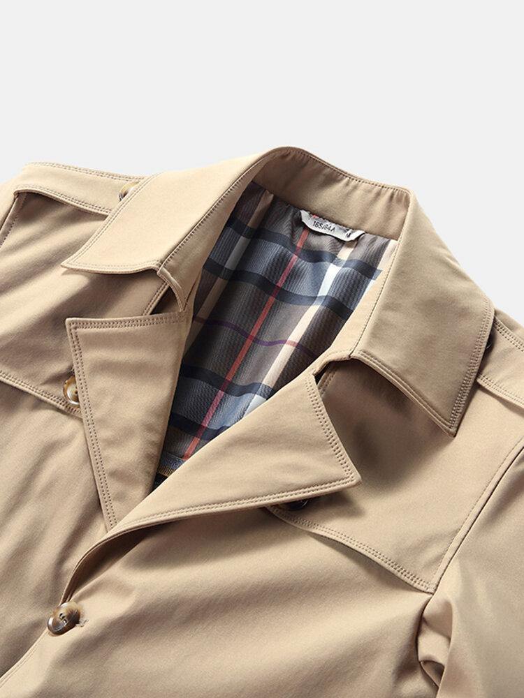 Mens Plush Lined Warm Button Front Lapel Casaul Slant Pocket Coats - Trendha