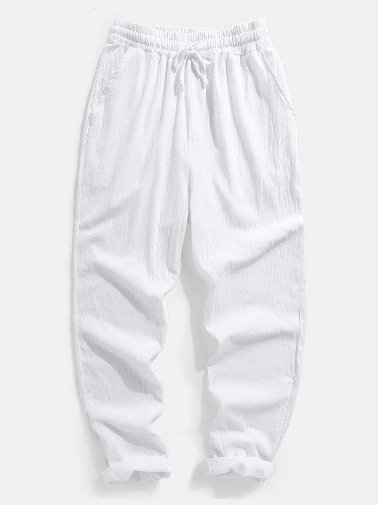 Mens Solid Color Plain Drawstring Elastic Waist Pants With Pocket - Trendha