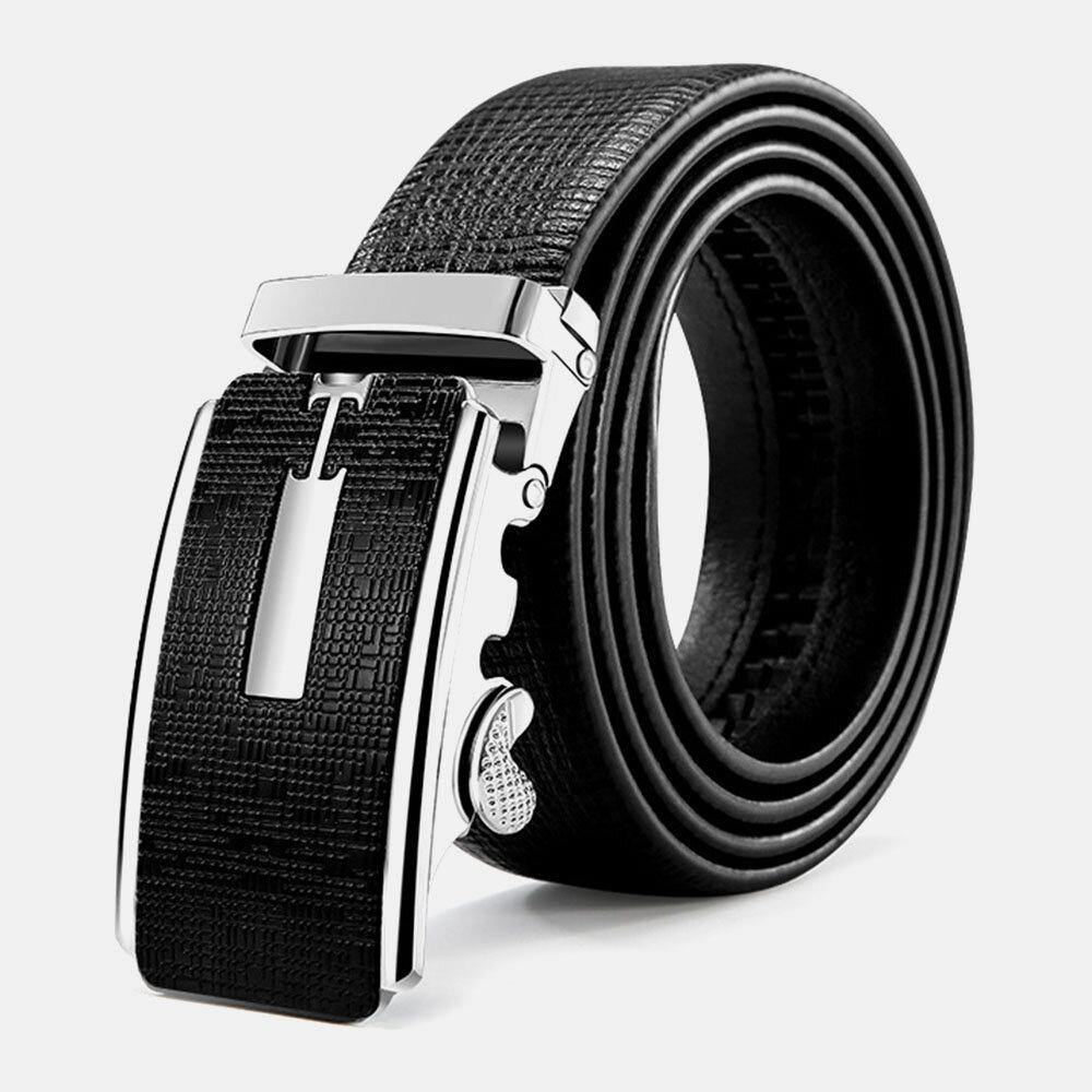 Men Genuine Leather Automatic Buckle 120CM Ratchet Dress Belt Business Jeans Suits Cowhide Belt - Trendha